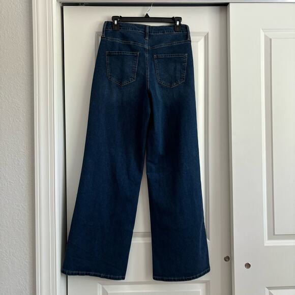 NWT New York & Company Wide Leg Dark Wash Jean Sz 6 Office High Waisted - Picture 6 of 13